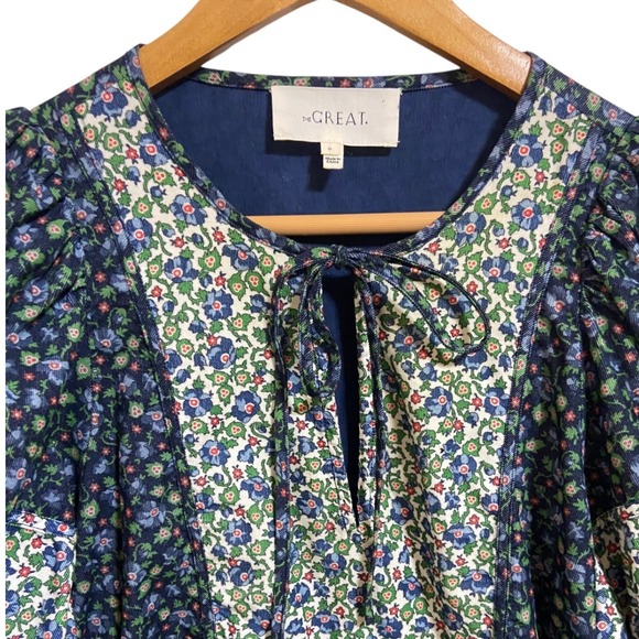 THE GREAT Maiden Floral Patchwork Corduroy Peasant Blouse Cottagecore Size 0/XS - Picture 7 of 13